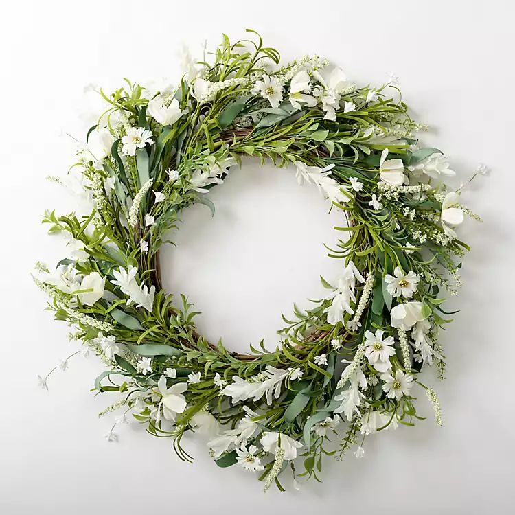 White Wildflowers Spiral Wreath | Kirkland's Home