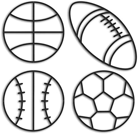 4 Packs Metal Sports Sign Modern Soccer Wall Art Decor Black Basketball Baseball Football Hanging Ro | Amazon (US)