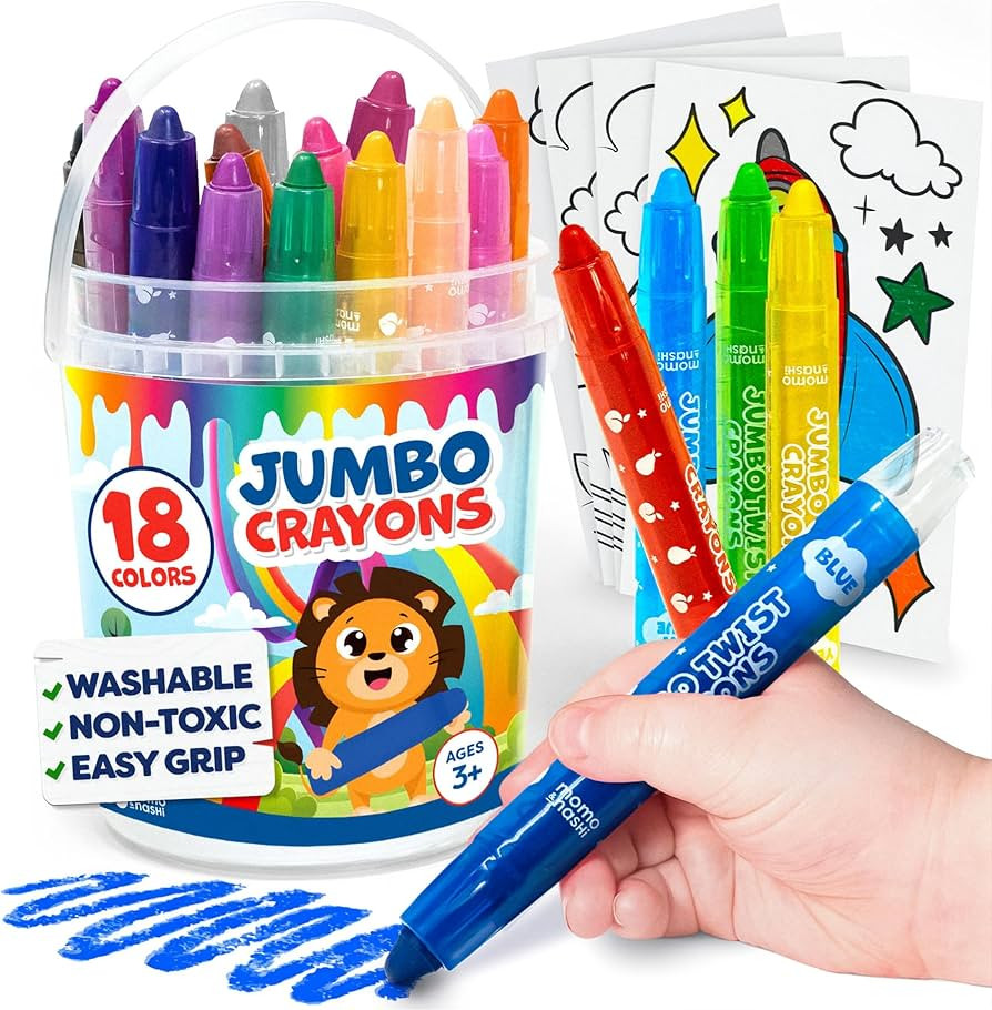 Momo & Nashi Toddler Crayons - 18pc Large Crayons for Toddlers - Big Jumbo Crayons With Printed C... | Amazon (US)
