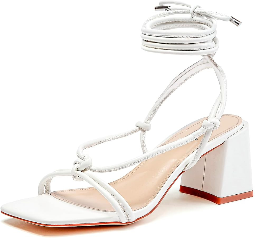 vivianly Women's Lace Up Chunky Heel Sandals Strappy Straps Ankle Wrap Heels | Amazon (US)