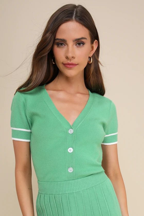 Marvelously Chic Green Short Sleeve Button-Up Cardigan | Lulus