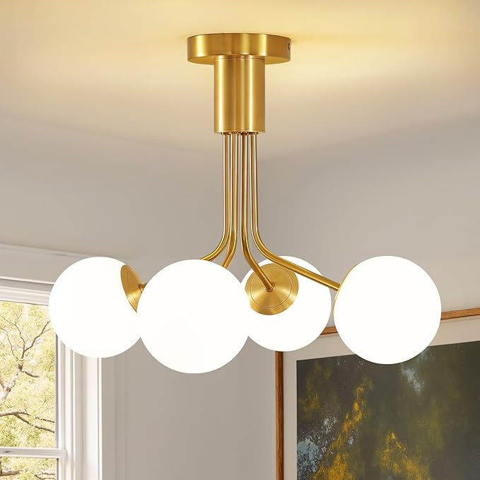 4 Lights Modern Chandelier Gold Semi Flush Mount Ceiling Light Fixture Sputnik Chandelier with Mi... | Amazon (US)