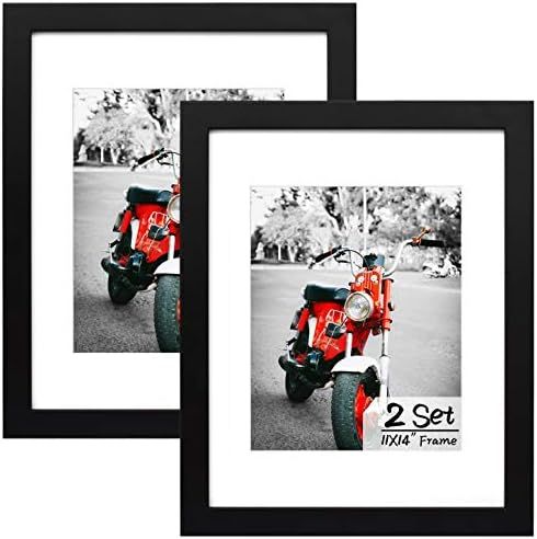 Set of 2, 11x14 Black Wooden Picture Frame - White Mat for 8x10 Photo - Wall Display - Perfect fo... | Amazon (US)