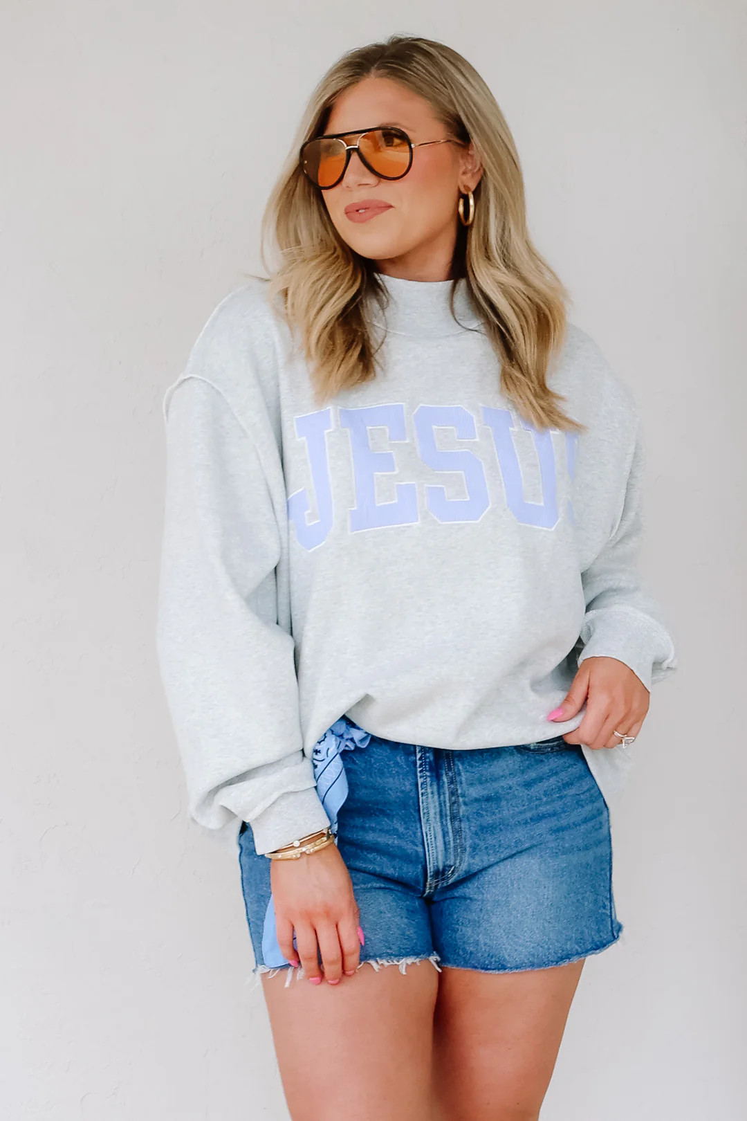 Jesus Heather Grey Mock Neck Long Sleeve Pullover | The Willow Tree
