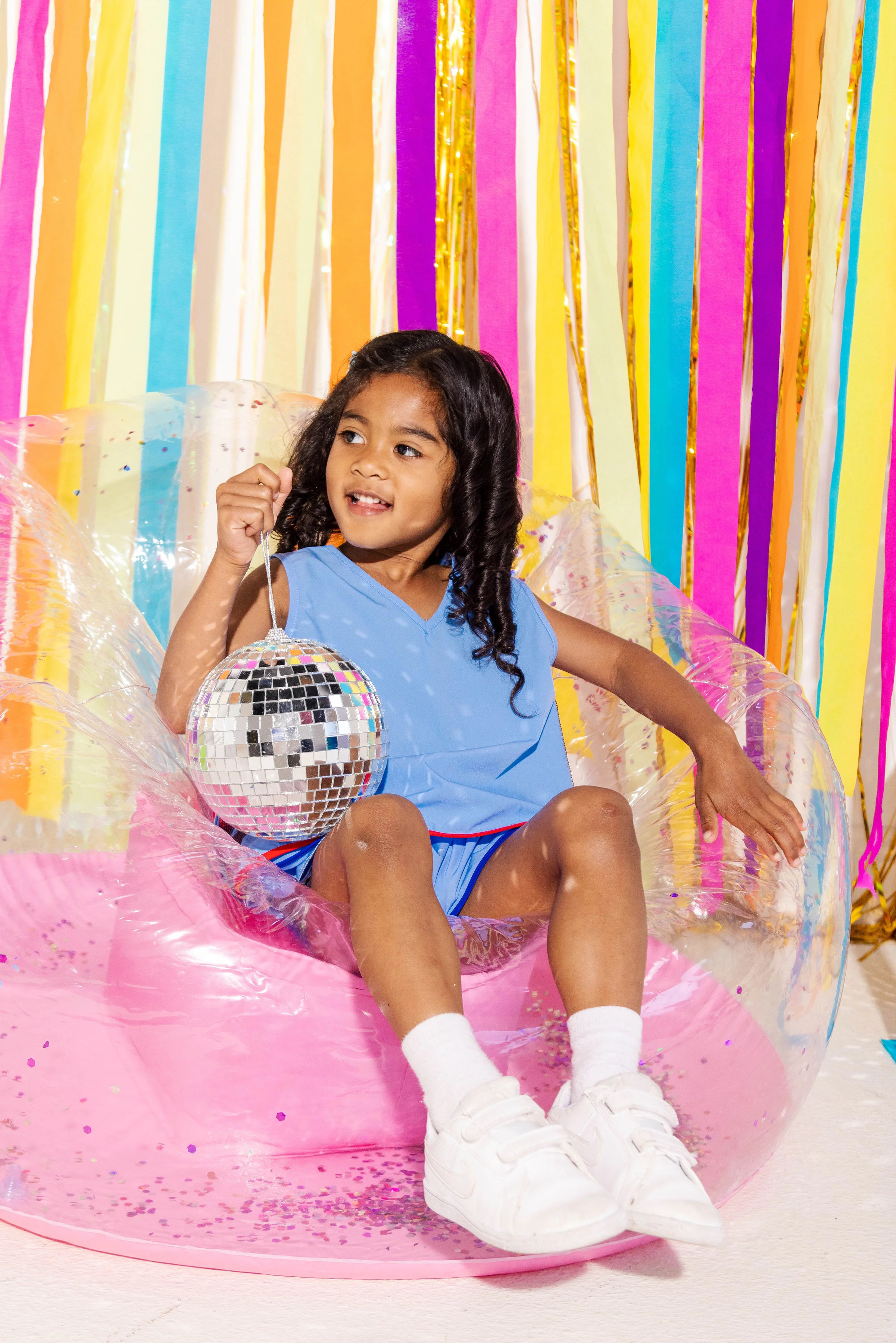 Kids Light Blue With Red, White, Blue Side Active Tank | Queen of Sparkles