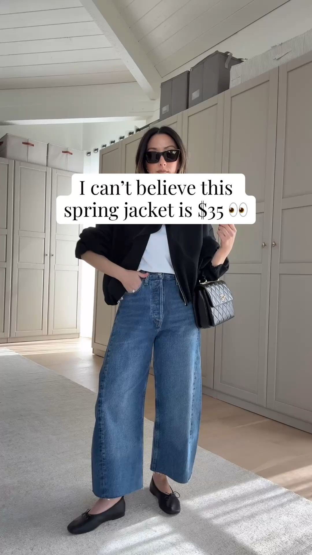 Spring Jackets: Cropped Bomber with Neck Tie. A great color to wear day to night. Neck tie is removal. Currently on sale!

Zara jacket small - could wear the xs
Madewell tee xs
AGOLDE Luna jeans 25 - cut hems
Everlane ballet flats 5
Chanel Treny cc small
YSL sunglasses
Dorsey James necklace 15”
Quince earrings 

Spring style, spring outfits 2026, petite style, spring jackets 

#LTKPetite #LTKootd #LTKSaleAlert