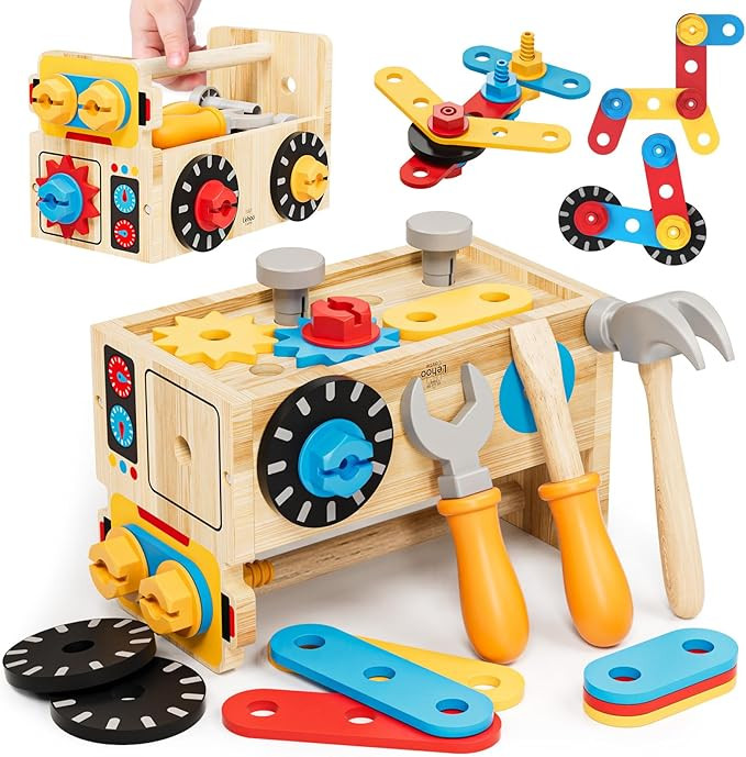 Montessori Kids Tool Set, Wooden Toddler Tool Bench Educational Toys for Ages 2-4, 2 Year Old Boy... | Amazon (US)