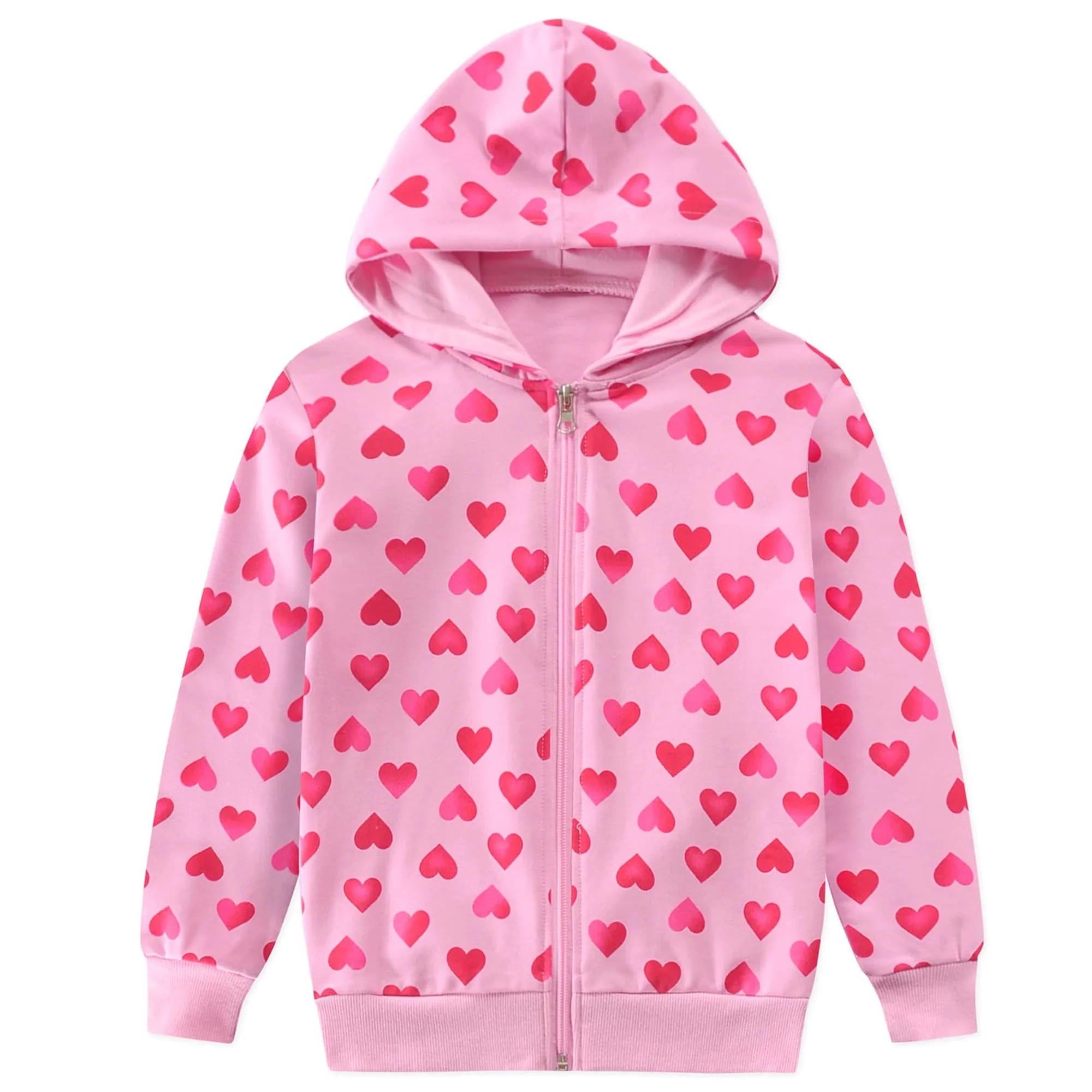 POPTEM Toddler Girls Pink Hoodie Sweatshirts Valentines Day Heart Print Zip-up Jacket 5T | Walmart (US)