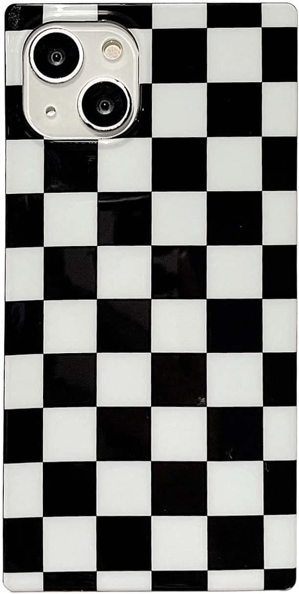 Square Checkered Phone Case for iPhone 14 Pro Max Black White Grids Plaid Checkerboard Slim Soft ... | Amazon (US)