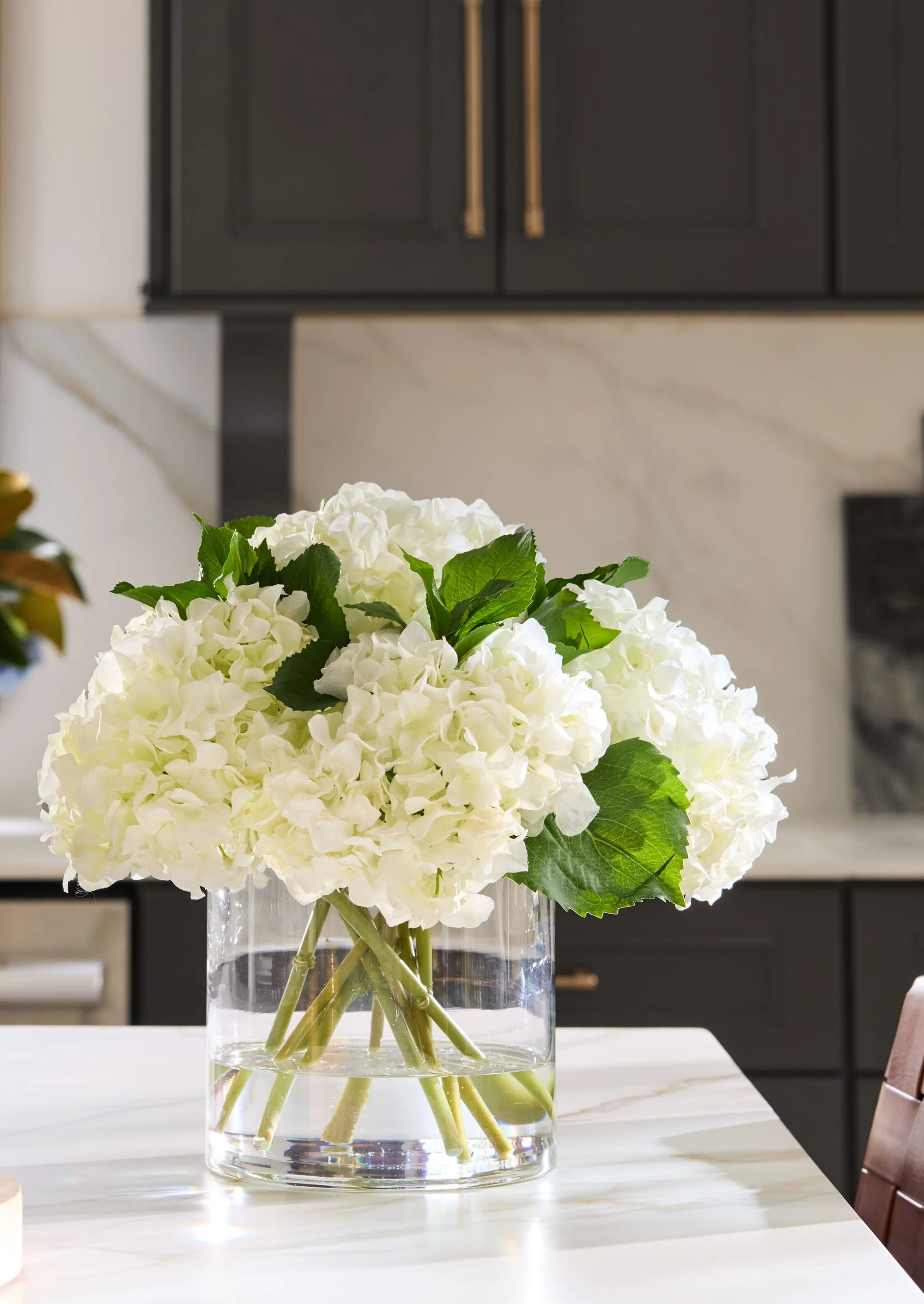 White Hydrangea in Glass Vase | Faux Flower Arrangements | Afloral.com | Afloral