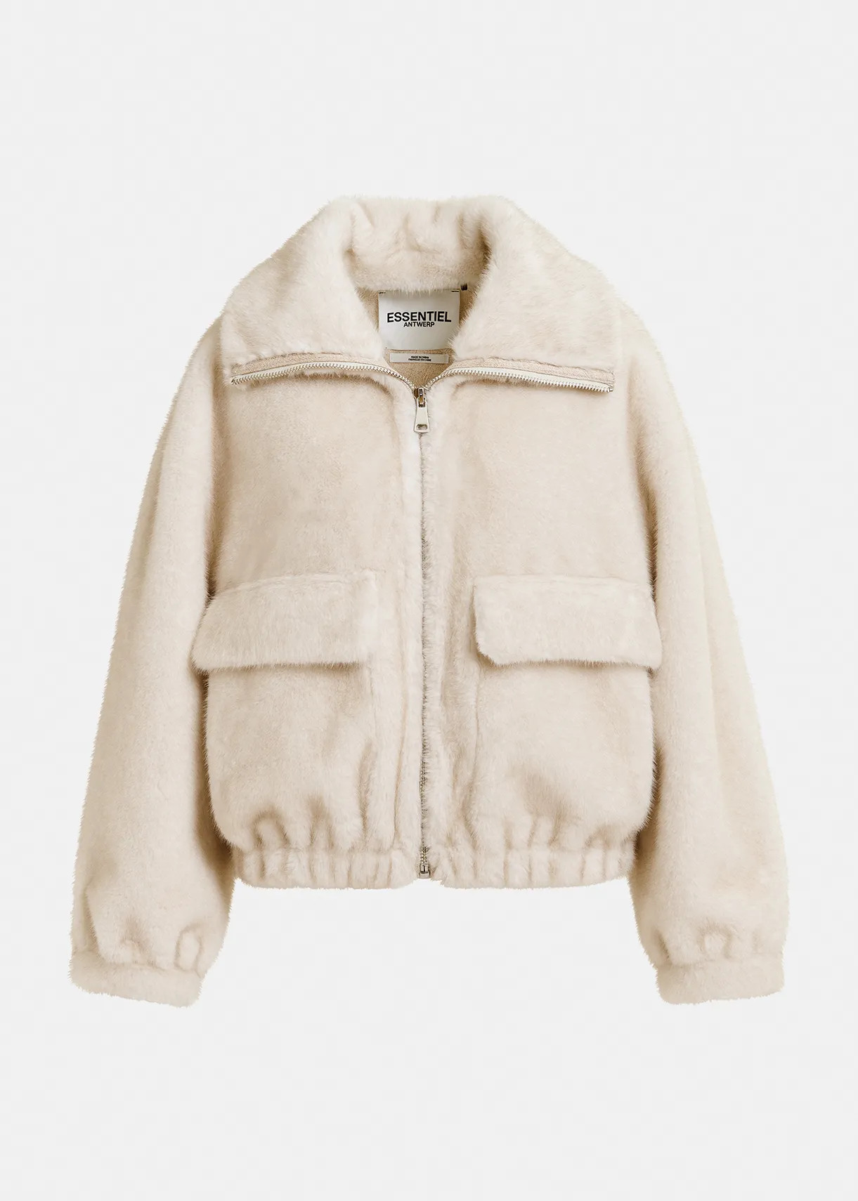 Ecru faux fur bomber jacket | Essentiel Antwerp | Essentiel Antwerp