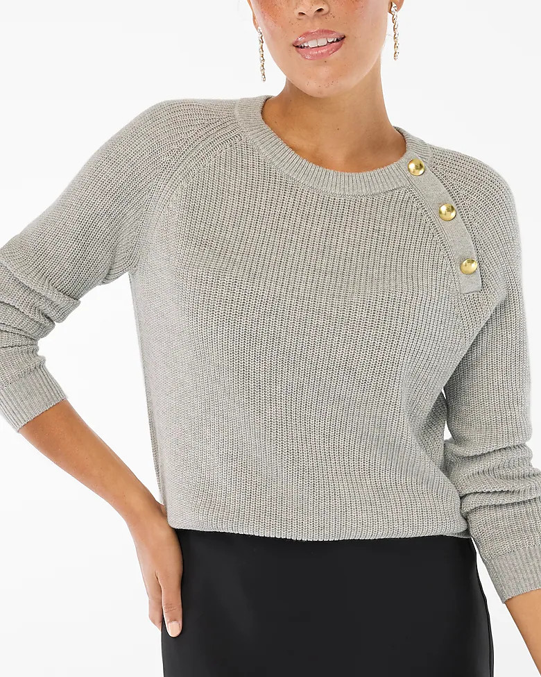 Button raglan crewneck sweater | J.Crew Factory