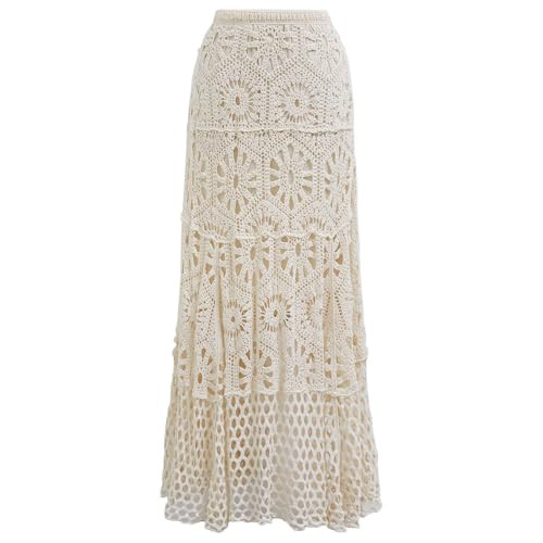 CHICWISH Women Bohemian Cutwork Crochet Maxi Skirt Hollow Out High Elastic Waist Summer Vacation ... | Amazon (US)