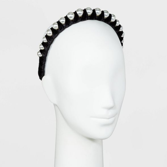 Velvet Wrapped Headband with Large Pearls - A New Day™ Black | Target