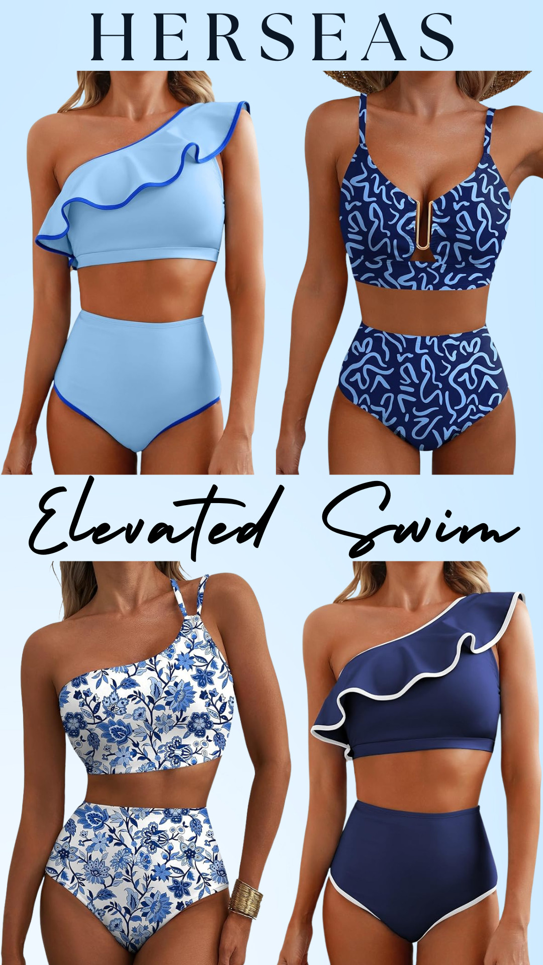 Elevated Swim by Herseas ☀️ 

HERSEAS high waisted bikinis are some of the best tummy control swimsuits I’ve found on Amazon that look expensive but are actually affordable (all under $50!!). 

These have that elevated, resort wear look while still being comfortable, supportive, and flattering.

These high waisted bikinis are perfect for moms, postpartum, tummy control, vacations, resort trips, cruises, pool days, beach vacations, spring break, and summer outfits when you want something that smooths the lower stomach, defines the waist, and gives coverage while still looking chic and put together.

I always look for details like one shoulder tops, ruffle straps, supportive wide straps, sculpting fabric, compression material, and high rise bottoms because they hold everything in, are very flattering on the tummy area, and look much more expensive than they are.

Brand: HERSEAS
Styles: high waisted bikini, one shoulder bikini, ruffle bikini, modest bikini, sculpting bikini, tummy control bikini
Colors: light blue, navy blue, royal blue, blue and white floral, printed blue, color block blue

If you’re looking for affordable swimsuits that look designer, modest bikinis with coverage, or flattering high waisted bikinis for moms, these are such good Amazon swim finds.

↓ Everything is linked! 

 

#LTKSeasonal #LTKSwim #LTKTravel