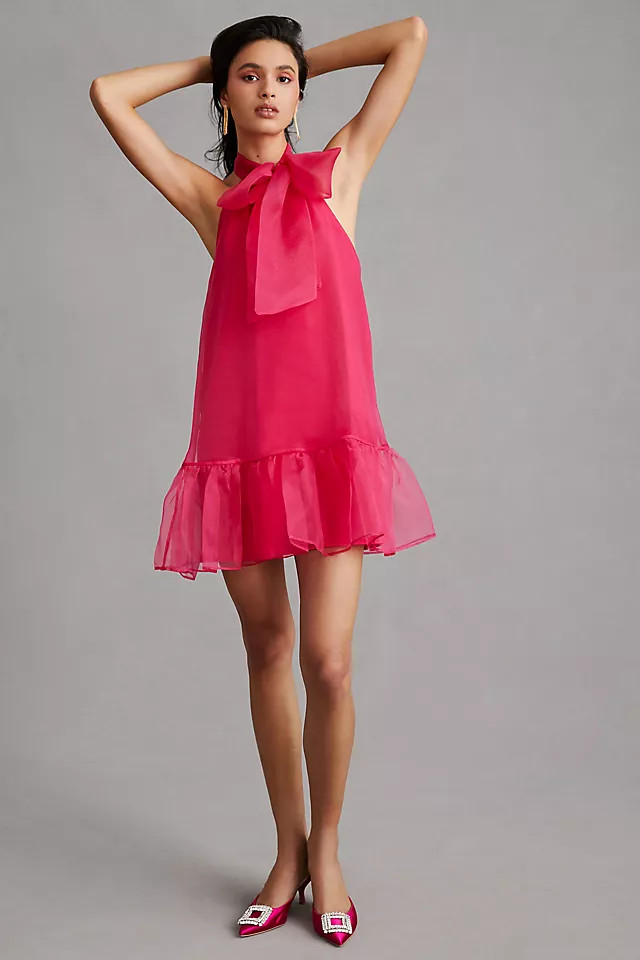 Maeve Organza Bow-Neck Mini Dress | Anthropologie (US)