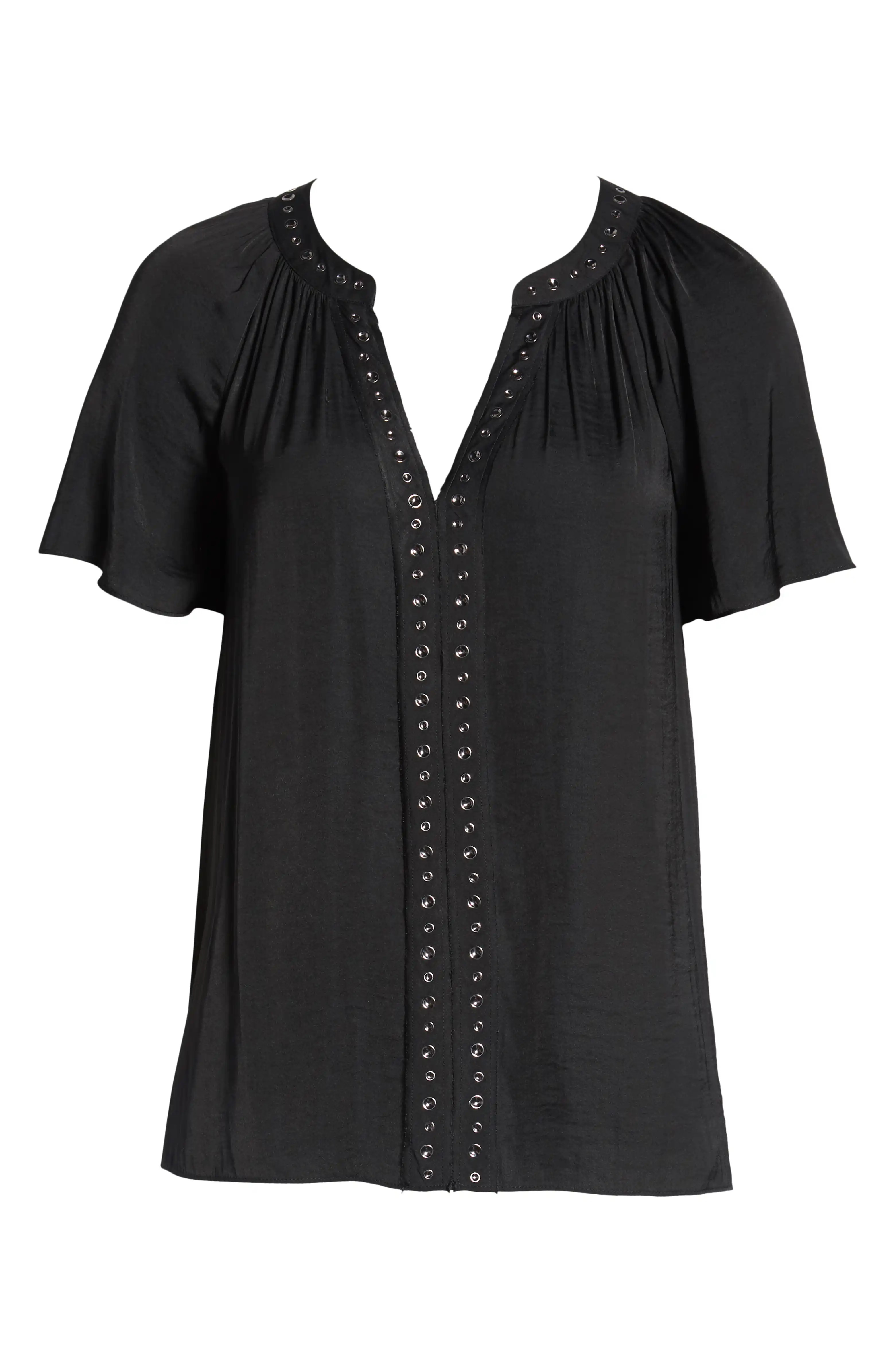 Stud Trim Hammered Satin Blouse | Nordstrom