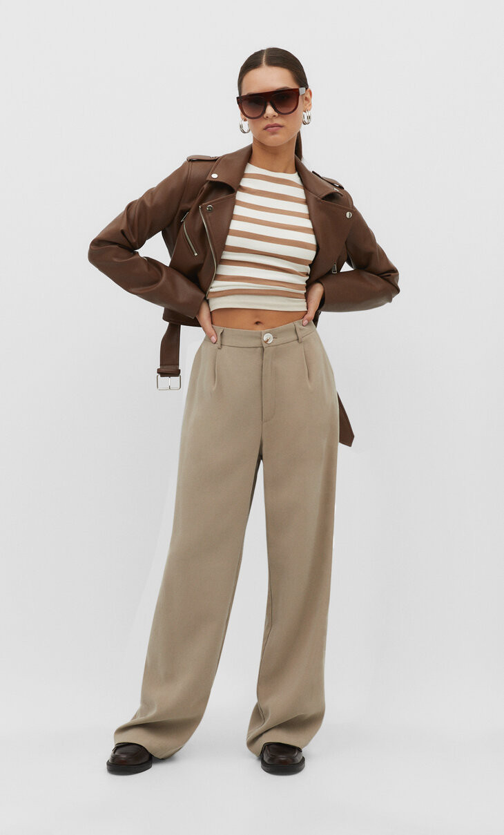 Full-length wide trousers - Women's fashion | Stradivarius United Kingdom | Stradivarius (UK)