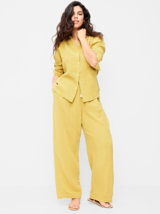 High-Waisted Crinkle Gauze Barrel Ankle Pants | Old Navy (US)