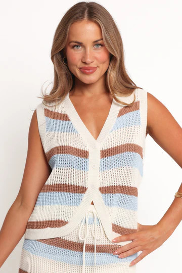 Talia Knit Vest Top - Tan Blue | Petal & Pup (US)