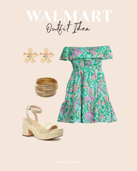 Walmart plus size outfit idea! Off shoulder dress and raffia platform sandals #walmartpartner #walmartfashion #walmart @walmart @walmartfashion 

#LTKunder100 #LTKstyletip #LTKunder50