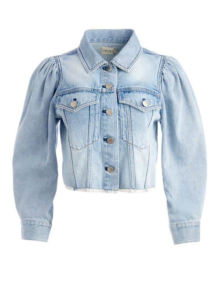 LANA PUFF SLEEVE DENIM JACKET WITH RAW HEM | Alice + Olivia