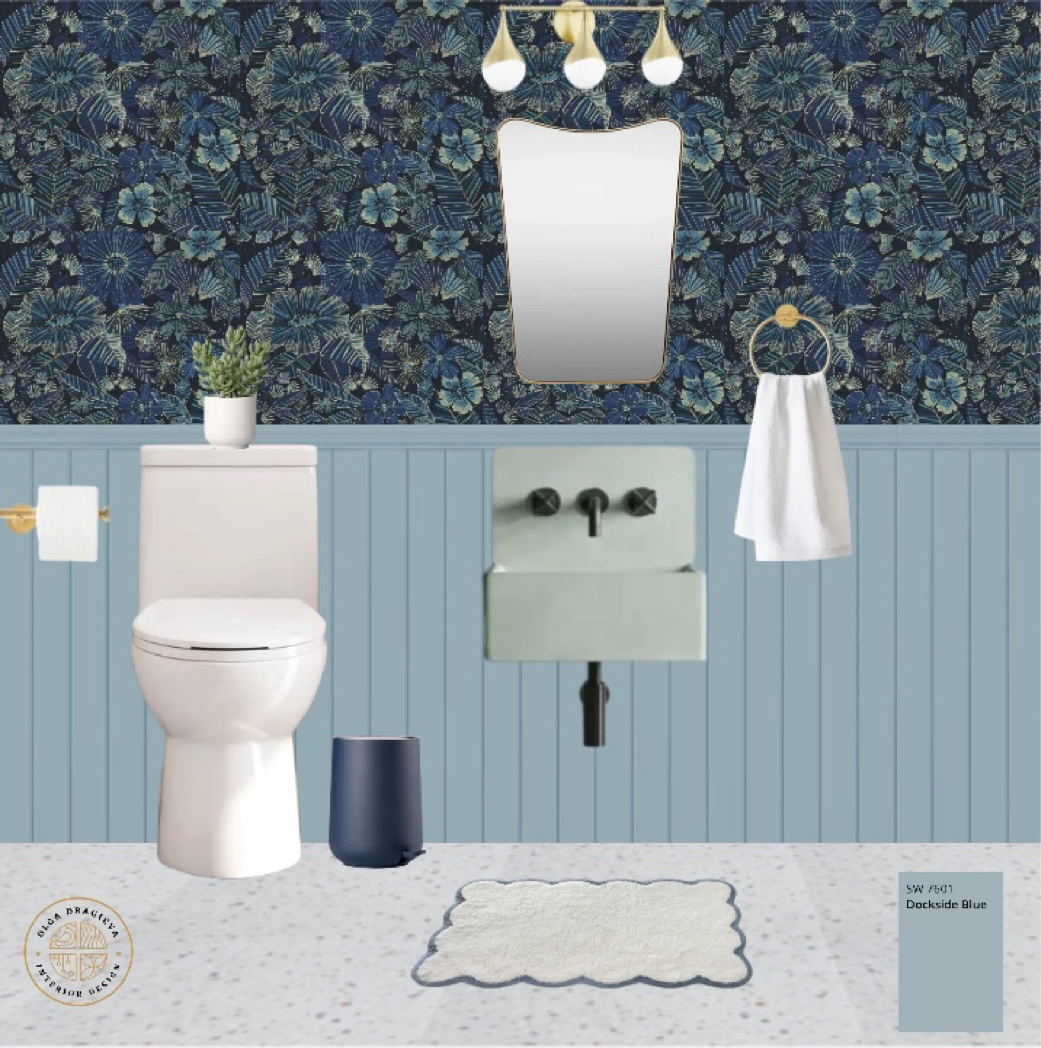 Gorgeous half bathroom! I love the sink from West Elm, the curvy wall mirror, floral wallpaper from perigold, bath mat from pottery barn and the gorgeous vanity light from Mitzy! 

#LTKstyletip #LTKhome #LTKSeasonal