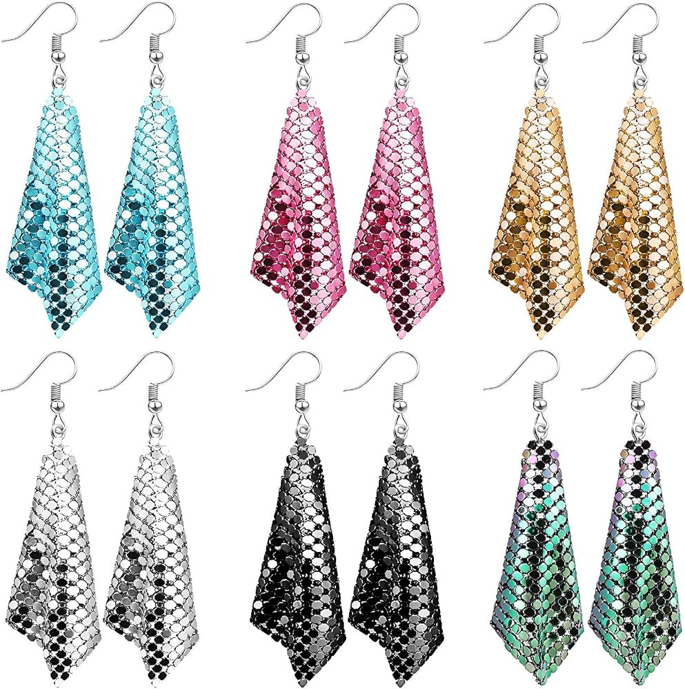 6 Pairs Sequin Dangle Earrings Mesh Grid Tassel Drop Colorful Sequin Earrings for Women Trendy Ch... | Amazon (US)