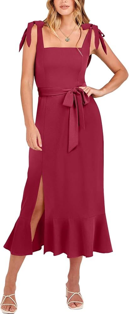 ANRABESS Women's Square Neck Ruffle Split Midi Formal Summer Dress Elegant Wedding Guest Cocktail... | Amazon (US)