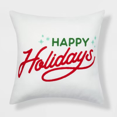 Happy Holidays Throw Pillow Reversible Red/White Snowflakes - Wondershop™ | Target
