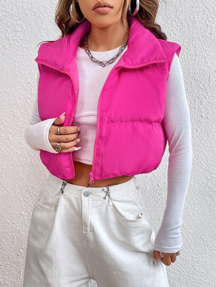 SHEIN EZwear Zipper Front Vest Puffer Coat | SHEIN
