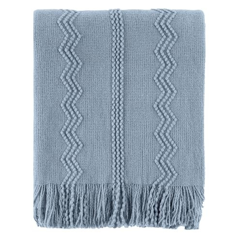 BATTILO HOME Bluish Grey Throw Blanket for Couch, Soft Knit Throws with Tassels for Home Decor, Blue Blankets and Throws for Bed Sofa, 50"x60" | Amazon (US)