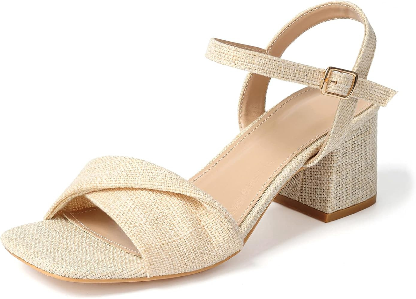 SHIBEVER Women's Heeled Sandals Square Open Toe Ankle Strap Chunky Low Heel Pump Sandals Strappy Bra | Amazon (US)