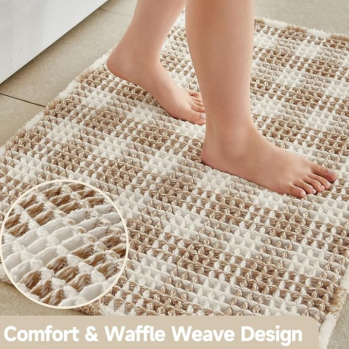 Waffle Bath Mat, Boho Bathroom Rugs Non Slip Washable Absorbent Checkered Bathroom Mat Quick Dry ... | Amazon (US)