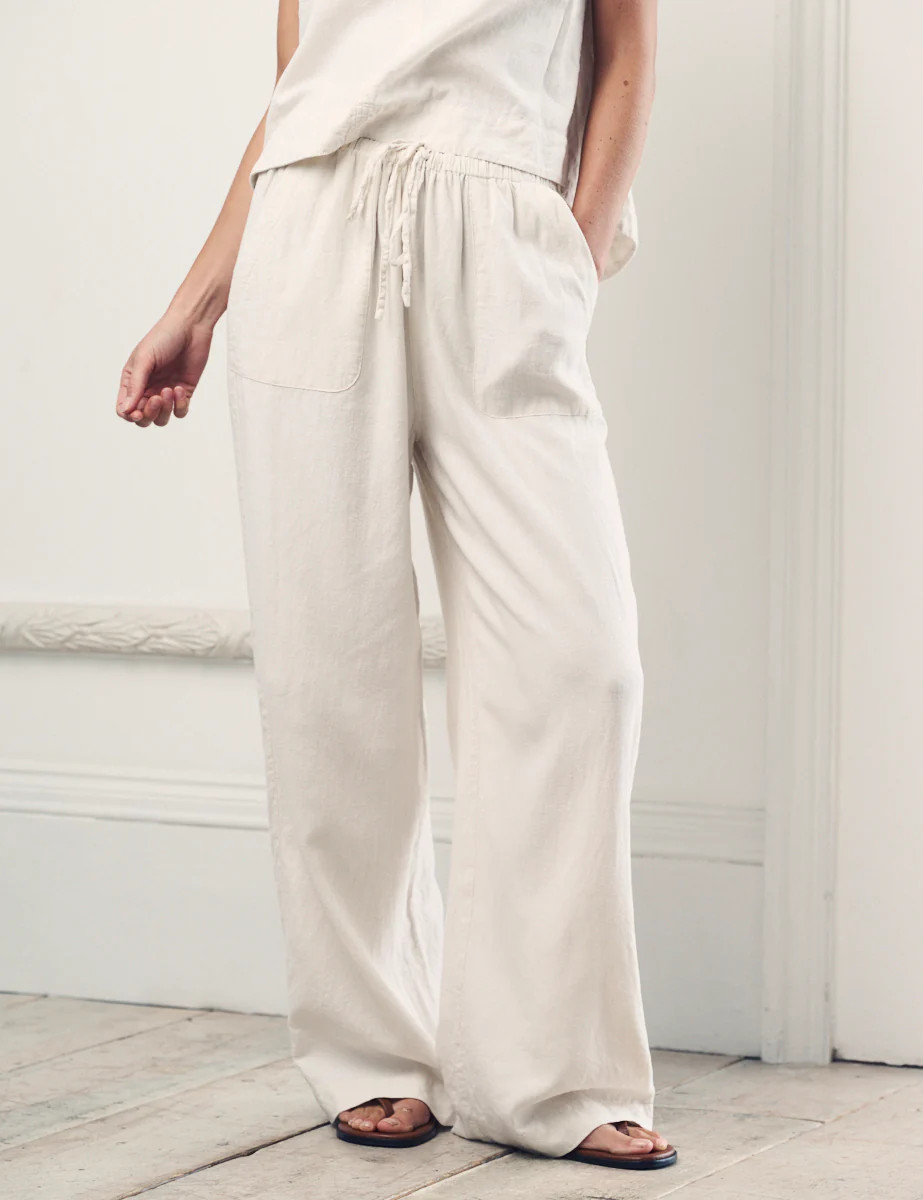 Cream Linen-blend Wide Leg Shona Trousers | Nobody's Child