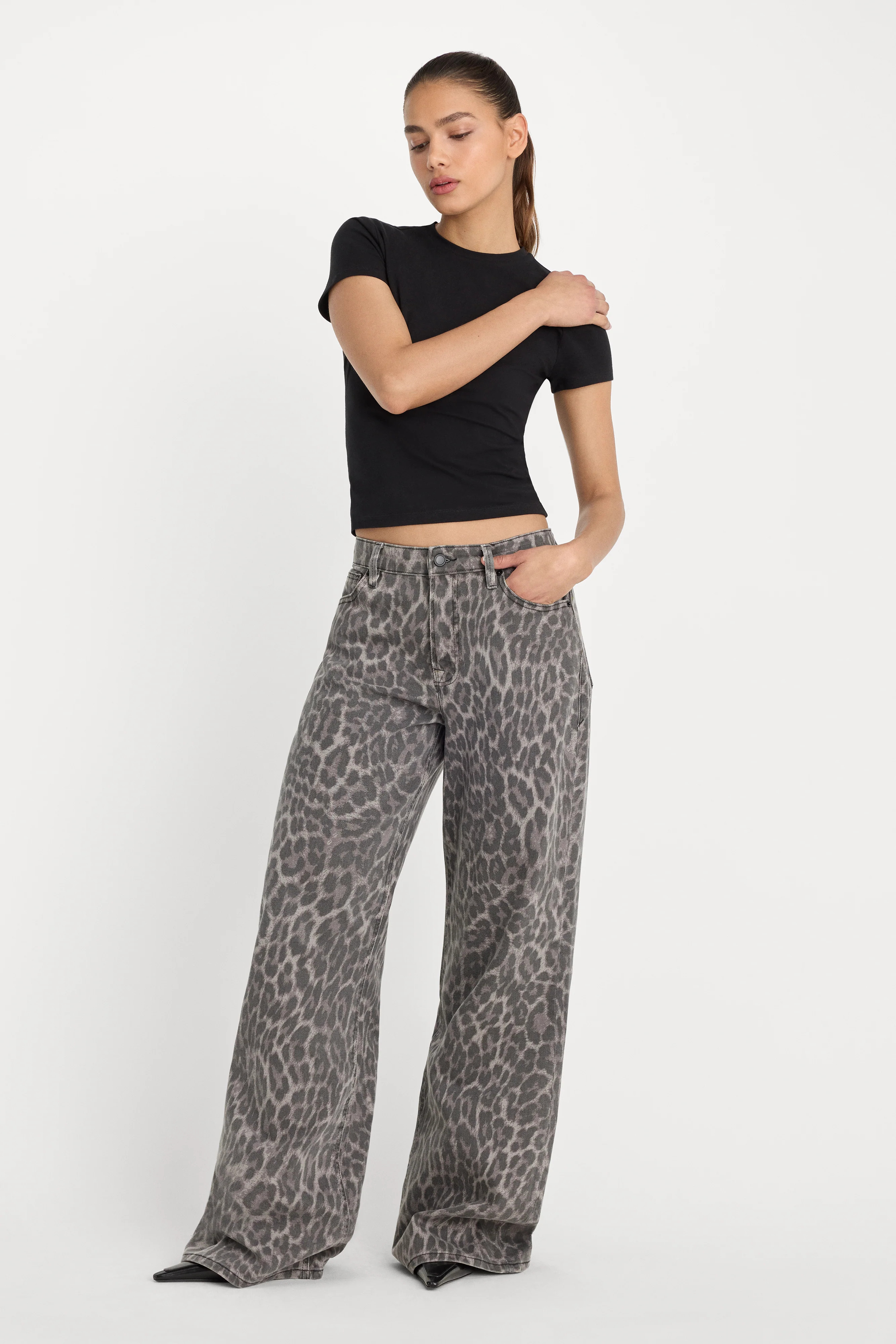 GOOD EASE LEOPARD JEANS | GREY LUCKY LEOPARD - GOOD AMERICAN | Good American