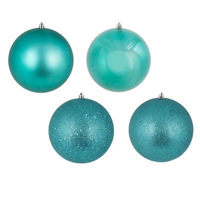 Vickerman 6" Teal 4-Finish Ball Ornament Assortment, 4 per Box | Target