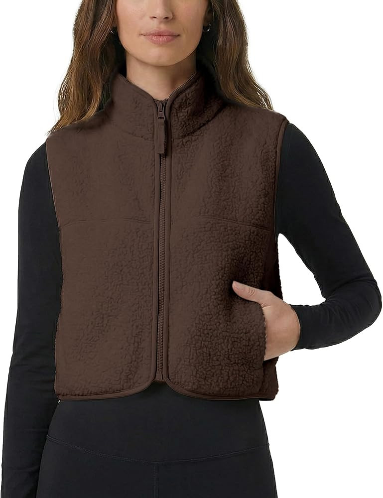 Cropped Fleece Vest Women Zip Up Stand Collar Warm Sherpa Vest Fall Cute Sleeveless Fleece Waistc... | Amazon (US)