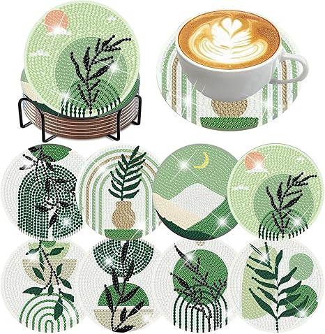 ijbnhd 8 Pcs Leaf Diamond Art Coasters Kit, Leaf Diamond Painting Coasters with Holder, Arts and ... | Amazon (US)