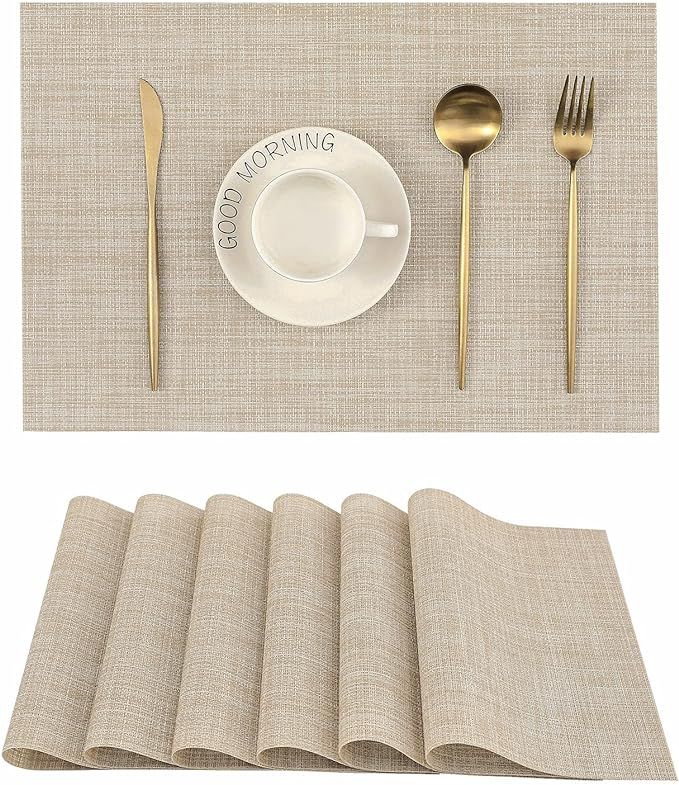 Leetaltree Beige Placemats Set of 6 - Heat Resistant Non-Slip Place mats for Dining Table, Washab... | Amazon (US)