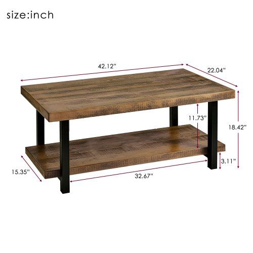 Wooden Coffee Table,Rustic Natural Rectangle Coffee Table with Storage Shelf for Living Room, Cen... | Walmart (US)