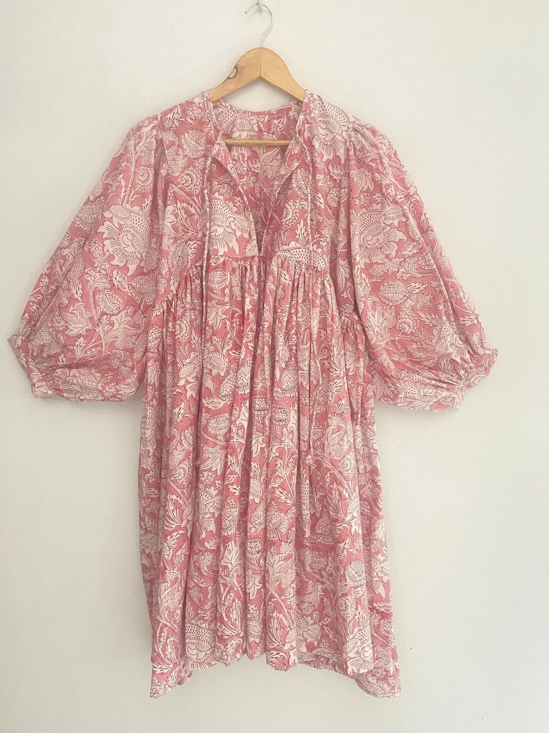 Midi Dress, Mini Dress, Floral Long Block Print Dress, Deep Neck with string closer | Etsy (US)