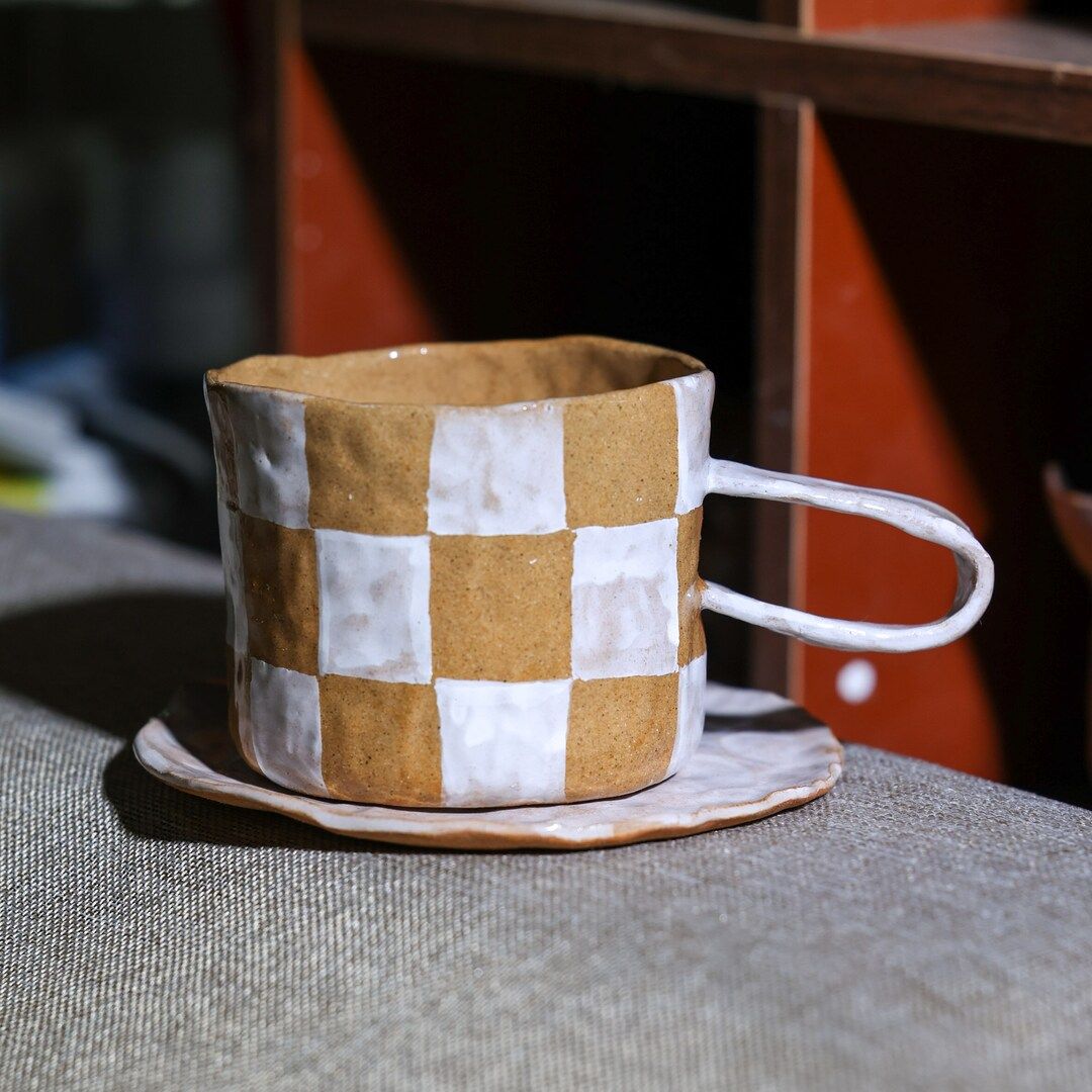 Handmade Ceramic Checkered Mug. Hand Painted Chessboard Coffee - Etsy | Etsy (US)