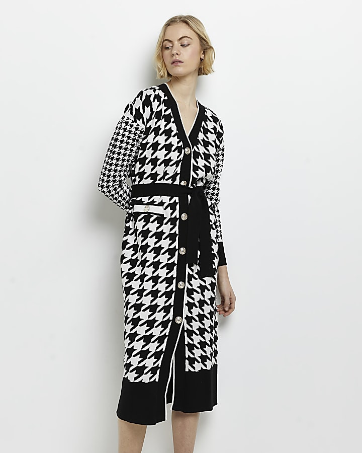 Black dogtooth knitted midi dress | River Island (UK & IE)