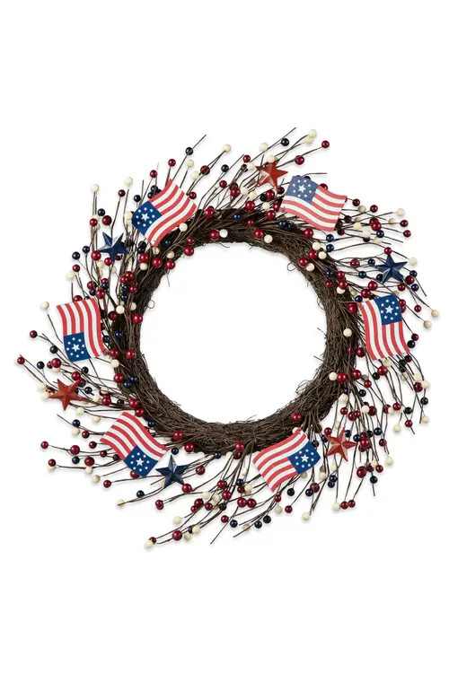 Glitzhome 22"D PatrioticAmericana Flag and Berry Wreath in Blue at Nordstrom, Size Medium | Nordstrom
