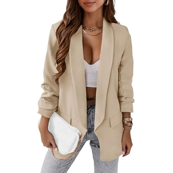 KIRUNDO Womens Fall Fashion 2023 Casual Blazers Long Sleeve Open Front Work Suit Office Blazer Ja... | Amazon (US)