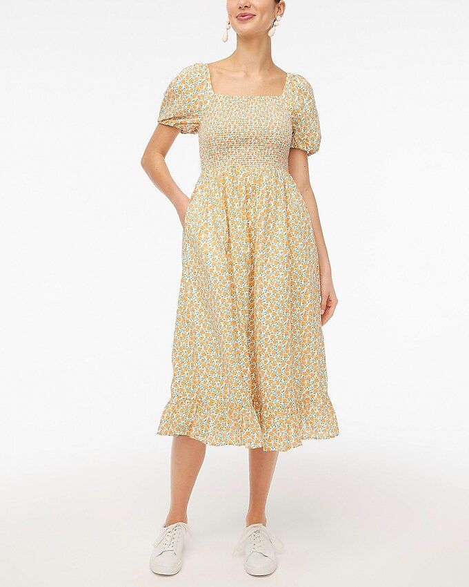 Smocked midi dress with puff sleeves | J.Crew Factory