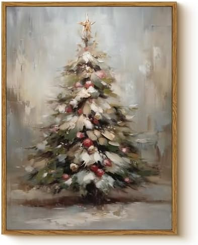 Vintage Snowy Christmas Tree with Ornaments Wall Art, 12x16 Inch Festive Winter Framed Canvas Pai... | Amazon (US)