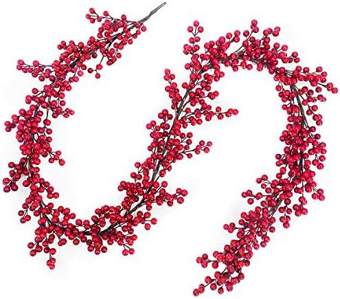 TURNMEON 6 Foot Christmas Garland Christmas Decorations Garland with Pine Cones Red Berries Brist... | Amazon (US)