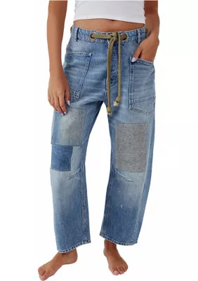 Free People We The Free Moxie Low Slung Pull On Barrel Jeans, Blue, 29 | Belk